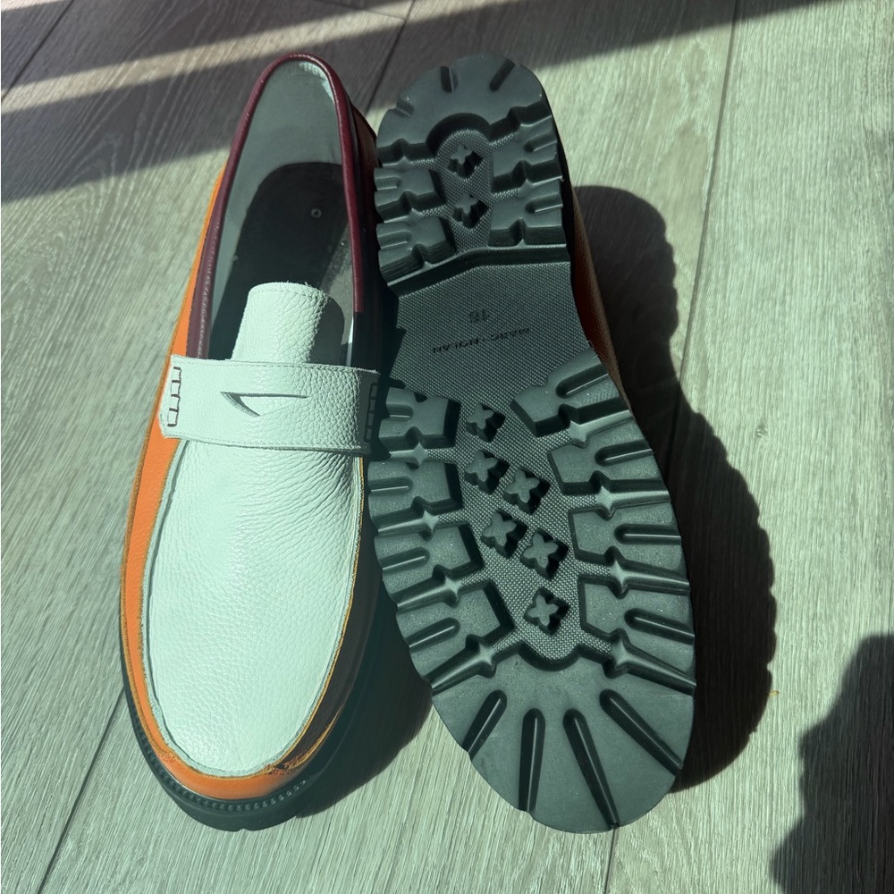 Men's Leather Marc Nolan Penny Loafers in White and Orange - Picture 2 of 4